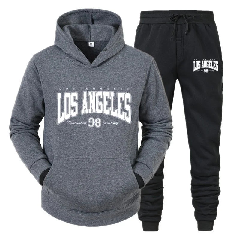 Autumn and winter unisex fashionable casual hooded sweatshirt and pants 2-piece set, warm and sporty brand printed set