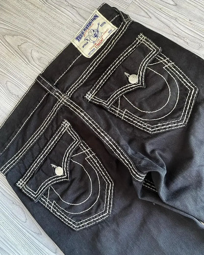 Y2K New Blue Jeans with Retro Pocket Embroidery Design for Men's Women's Street Hip Hop Harajuku High Waist Wide Leg Loose Pants