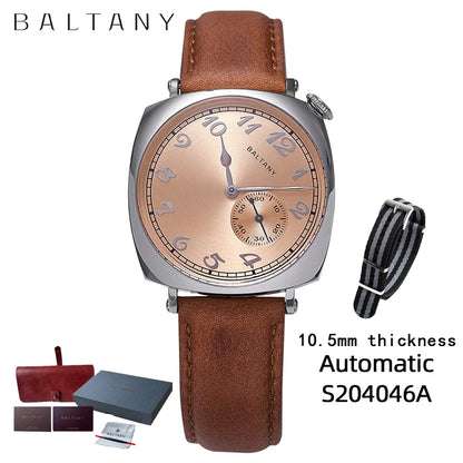 Baltany 1921 ST1701 Classic Men's Automatic Mechanical Watch Luxury Sapphire Vintage Leather Waterproof 5Bar Watch reloj hombre