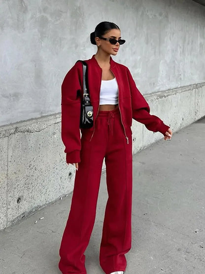 Autumn Winter Jacket Pant Two Piece Sets Women Pant Set Tracksuit Jogger Y2k Sweatshirts Sports Elastic Waist Pants Matching Set