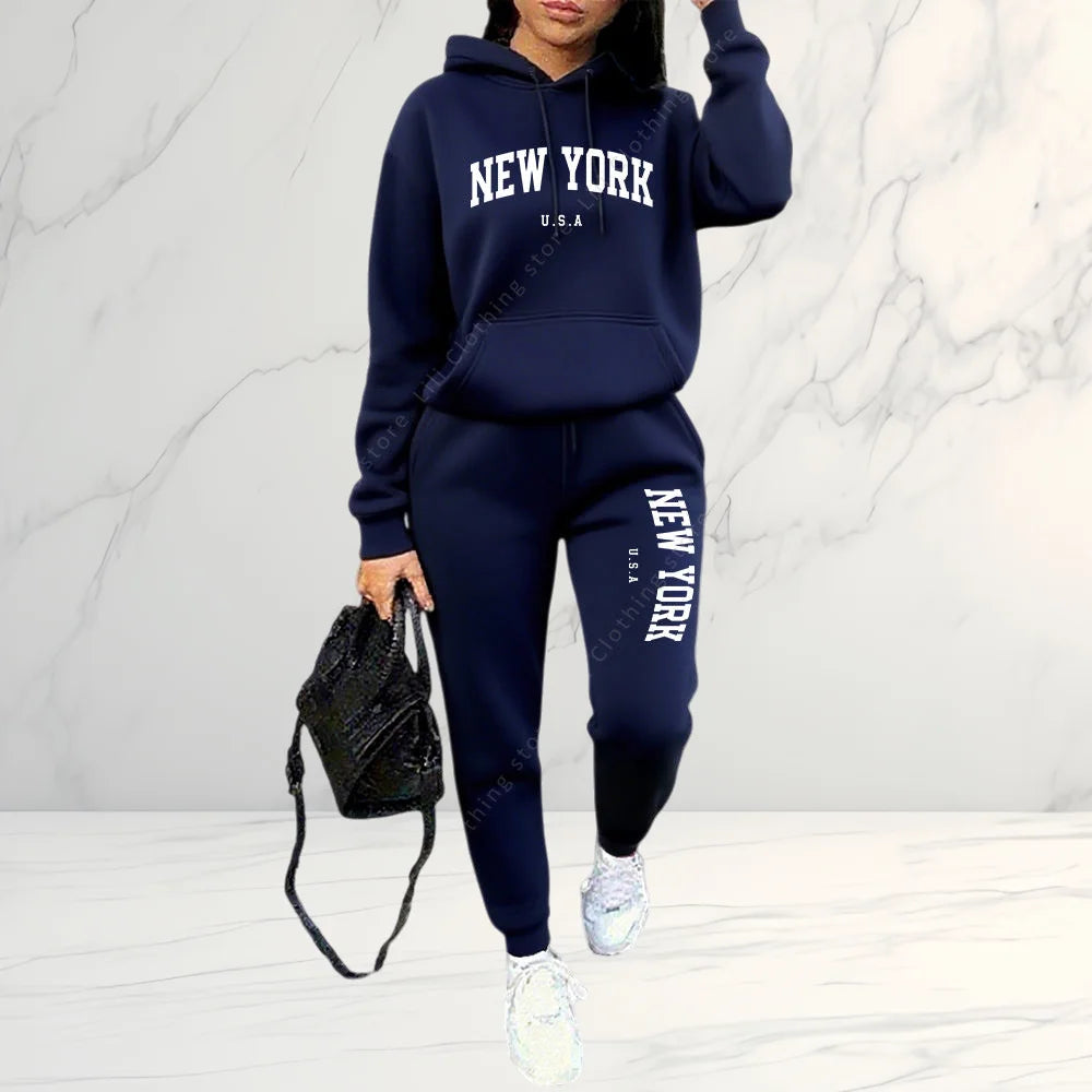 Women's Letter Print Hoodie & Pants 2-Piece Set, Autumn Winter  Tracksuit, Casual Sportswear Streetwear Outfit for Daily Fashion