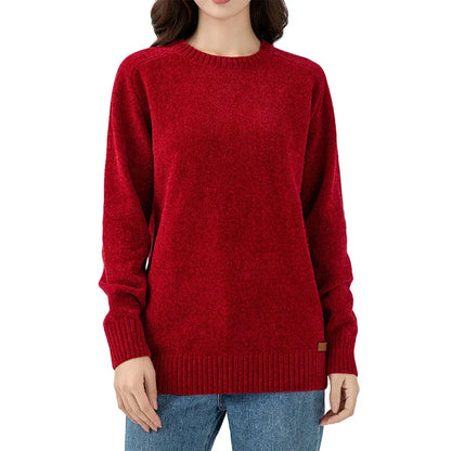 Chenille Sweater for Women O Neck Pullovers Ribbed Cuff Long Sleeve Knitted Tops Women Solid Sweater 2024 Cozy Sweaters Jumpers