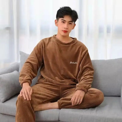Women Velvet Pajama Set Fleecing Warm Loose Top And Elastic Waist Pants Casual Warm Woolen Suit Women 2024 Winter Men Sleepwear