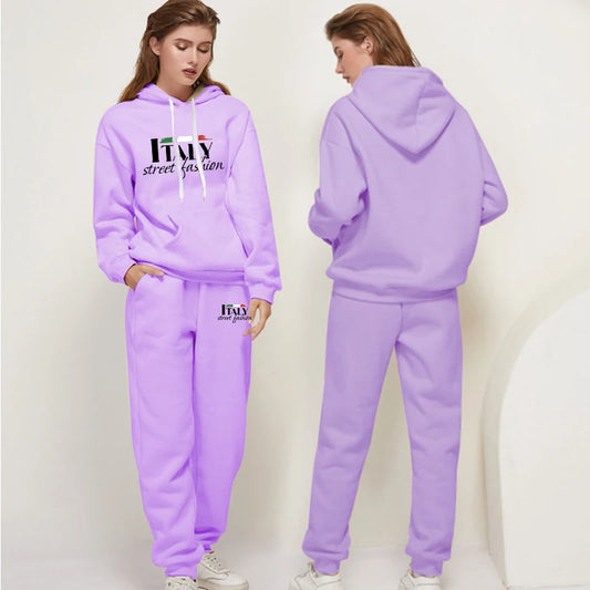 Womens Pants Suit Print Casual Hooded Sweatshirt Set Sports Jogging Woman Clothing AutumnWinter Office Home Tracksuit Street y2k