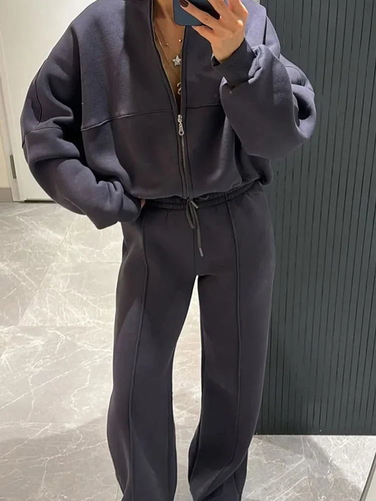 Autumn Winter Jacket Pant Two Piece Sets Women Pant Set Tracksuit Jogger Y2k Sweatshirts Sports Elastic Waist Pants Matching Set