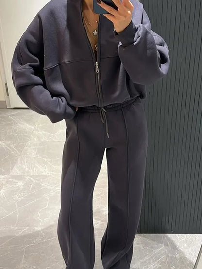 Autumn Winter Jacket Pant Two Piece Sets Women Pant Set Tracksuit Jogger Y2k Sweatshirts Sports Elastic Waist Pants Matching Set