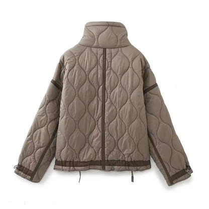 TRAFZA 2024 New Women Fashion Coat Long Sleeve Jackets With Drawstring Versatile Hight Street Outerwear Female Mujer Winter Coat