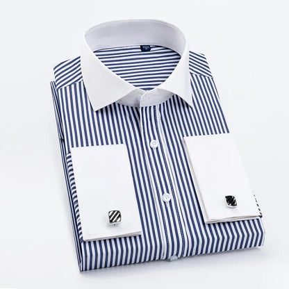 2023 French Cufflinks Suit Collar Korean Version Slim Fitting Shirt Long Sleeve Men's Tuxedo Party Wedding  Shirts