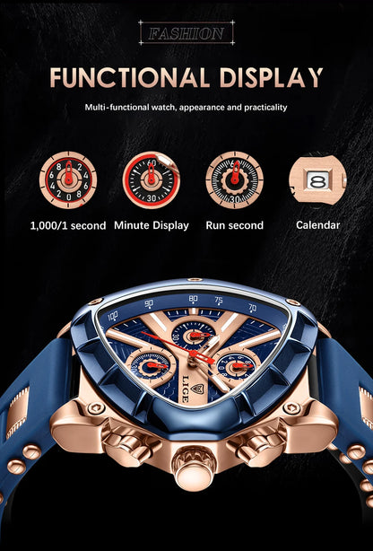 LIGE Chronograph Fashion Men's Casual Watches Stainless Steel Quartz Wrist Watch Man Calendar Male Sports Luminous Clock Relogio
