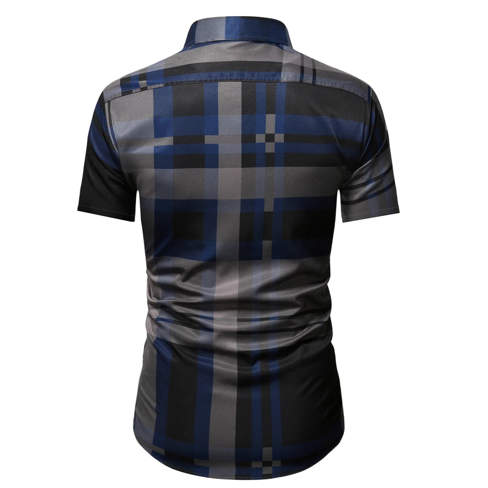 FGKKS 2023 Summer Short Sleeve Shirts for Men Fashion Tops Shirt Brand Striped Plaid Shirt Male