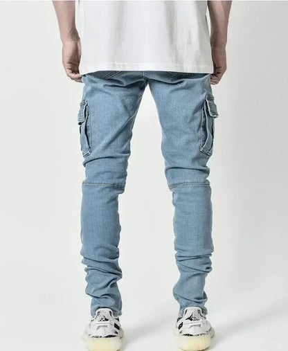 2024 Men Jeans Pencil Pants Cargo Denim Solid Ankle Length Washing Punk Mid Waist Sheath Gothic Slight Strech High Street