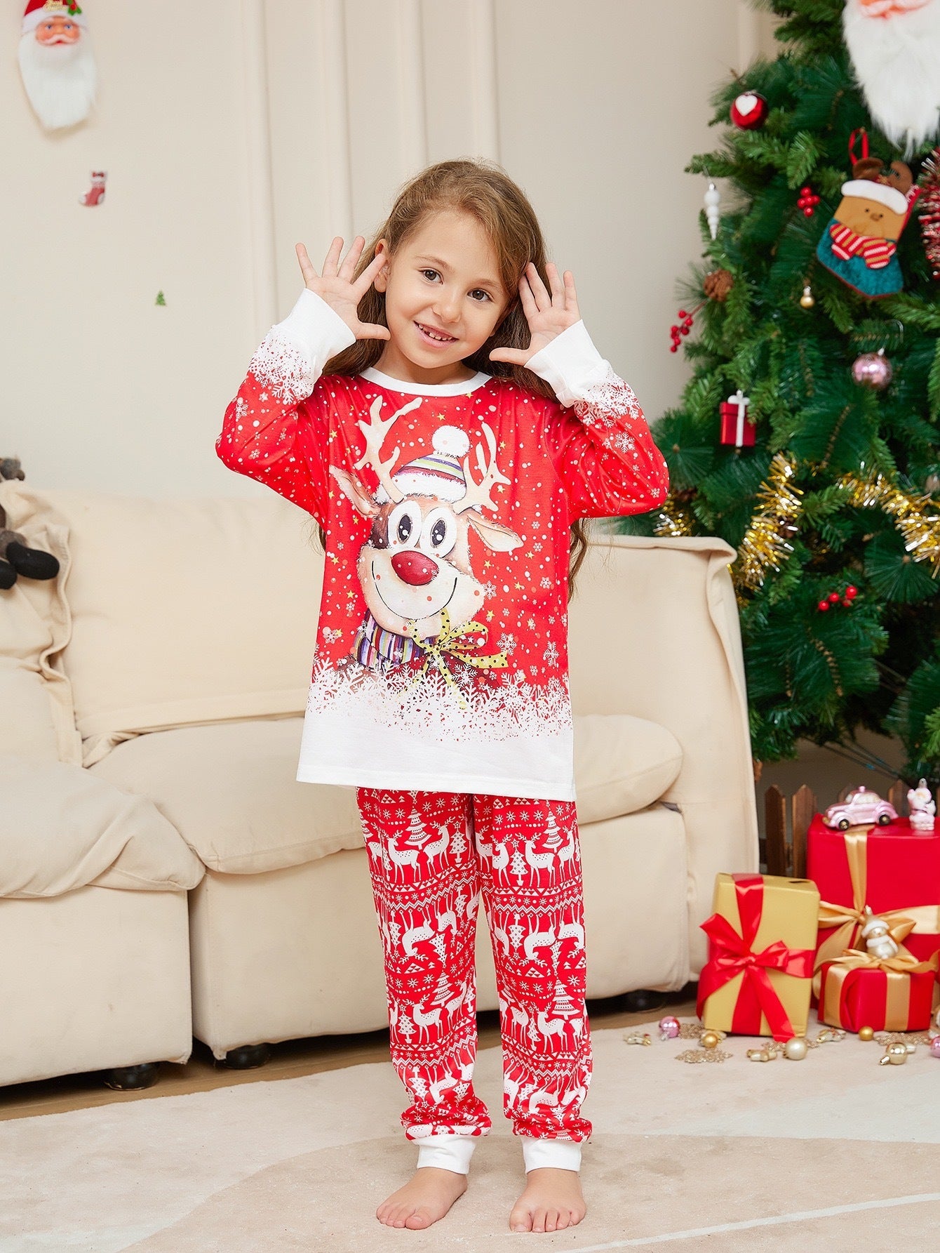 Christmas Print Long Sleeve Casual Parent-Child Suit