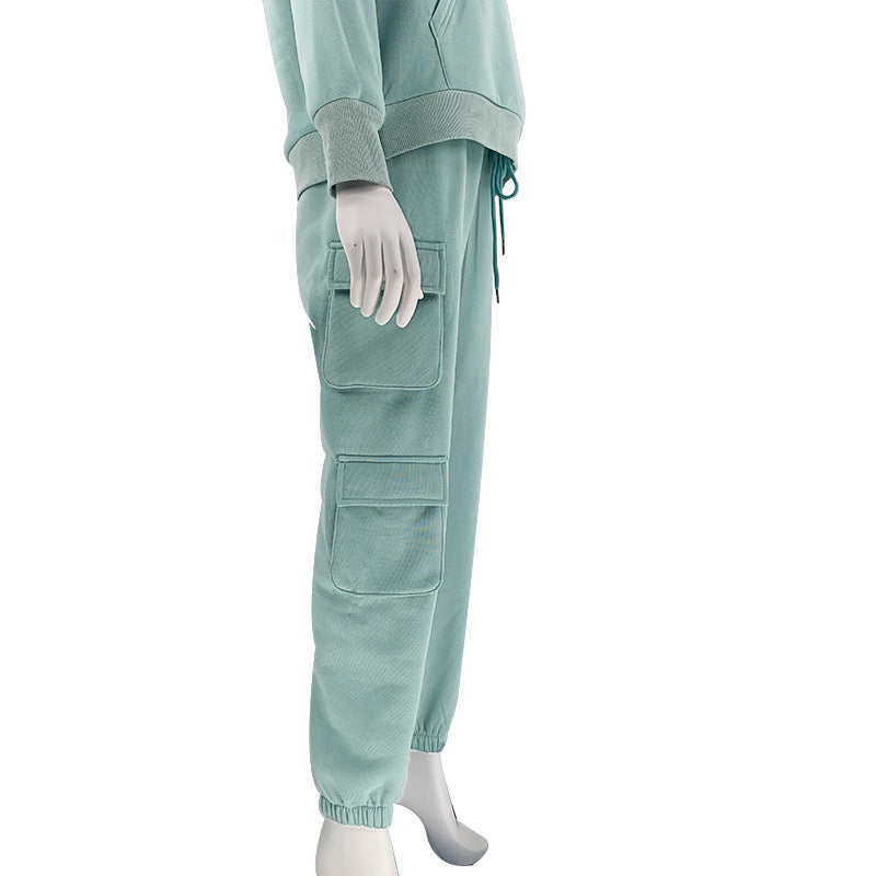 Solid Color Hooded Pocket Pants Casual