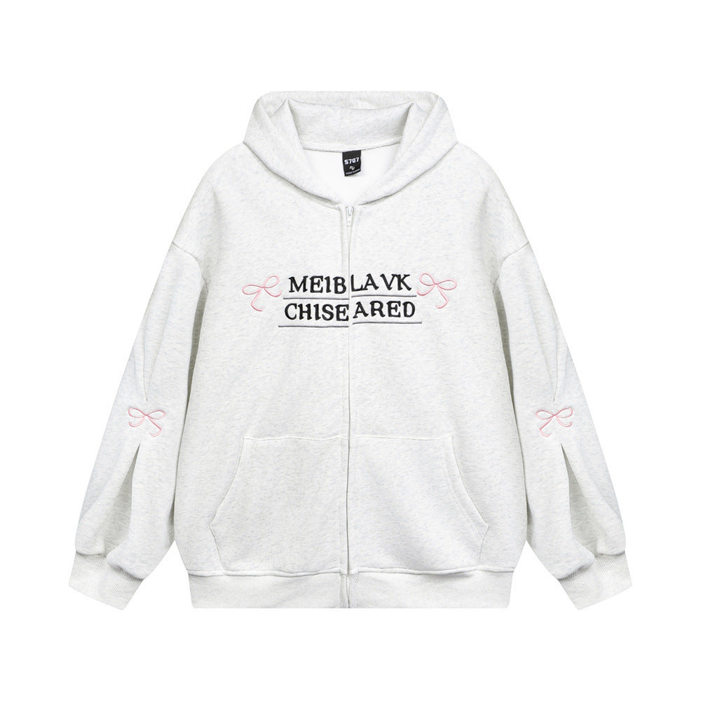 Bow Embroidery Letter Loose Sweatshirt Men