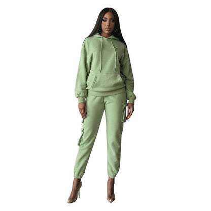Solid Color Hooded Pocket Pants Casual