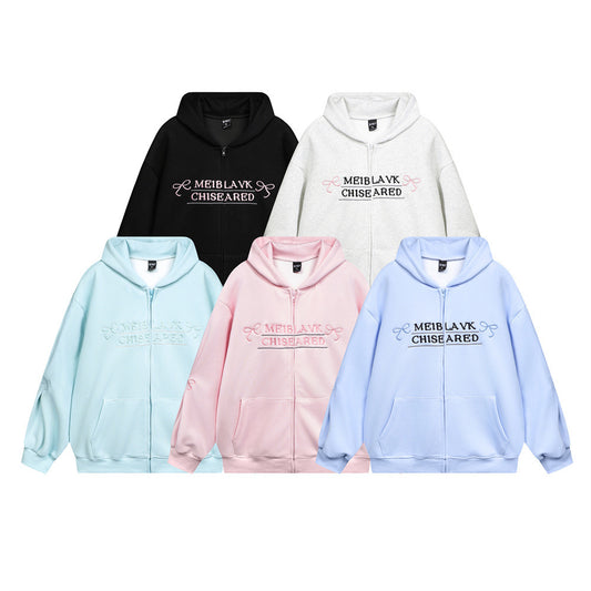 Bow Embroidery Letter Loose Sweatshirt Men