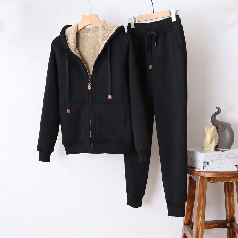 Women’s Plush Fleece Hooded Tracksuit Warm Two-Piece Set