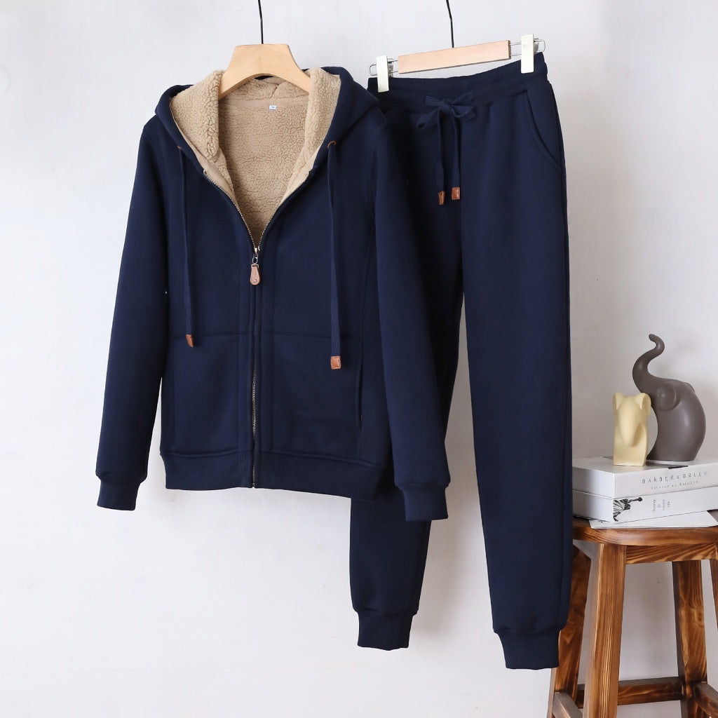 Women’s Plush Fleece Hooded Tracksuit Warm Two-Piece Set