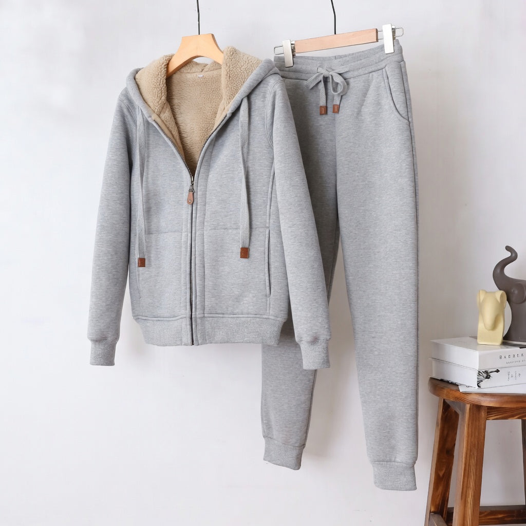 Women’s Plush Fleece Hooded Tracksuit Warm Two-Piece Set