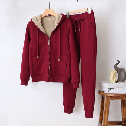 Women’s Plush Fleece Hooded Tracksuit Warm Two-Piece Set